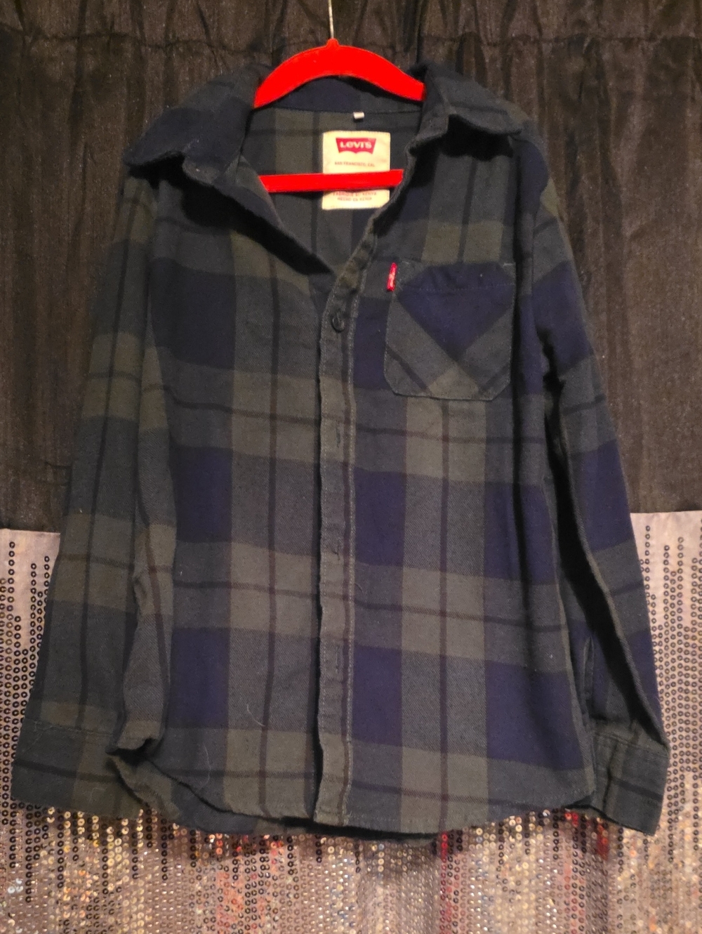 Levi's Navy and Gray Plaid Button-Down Flannel Shirt